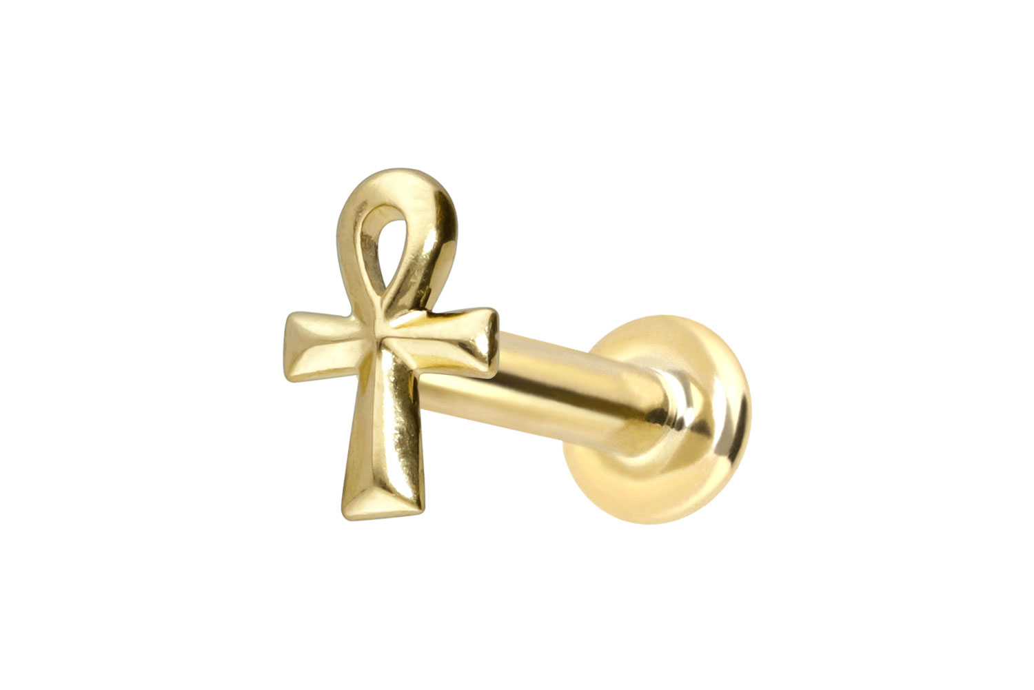 14 Karat Gold Labret Piercing mit Push Fit ÄGYPTISCHES KREUZ